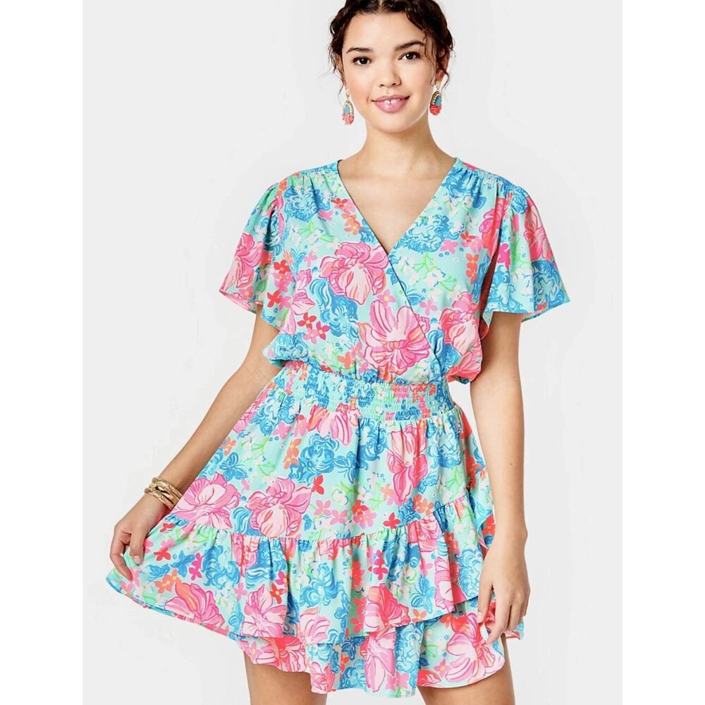 Lilly Pulitzer Maryanne Surf Blue Luscious Lions Fit Flare Dress Size 10